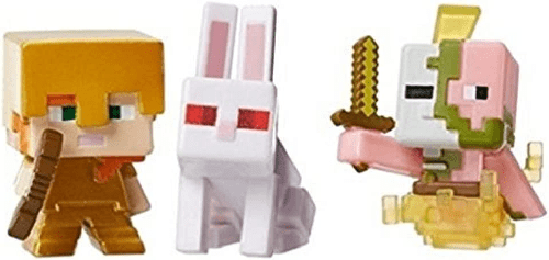 Minecraft Mini Figure 3-Pack, Killer Bunny, Spawning Zombie Pigman & Alex with Gold Armor